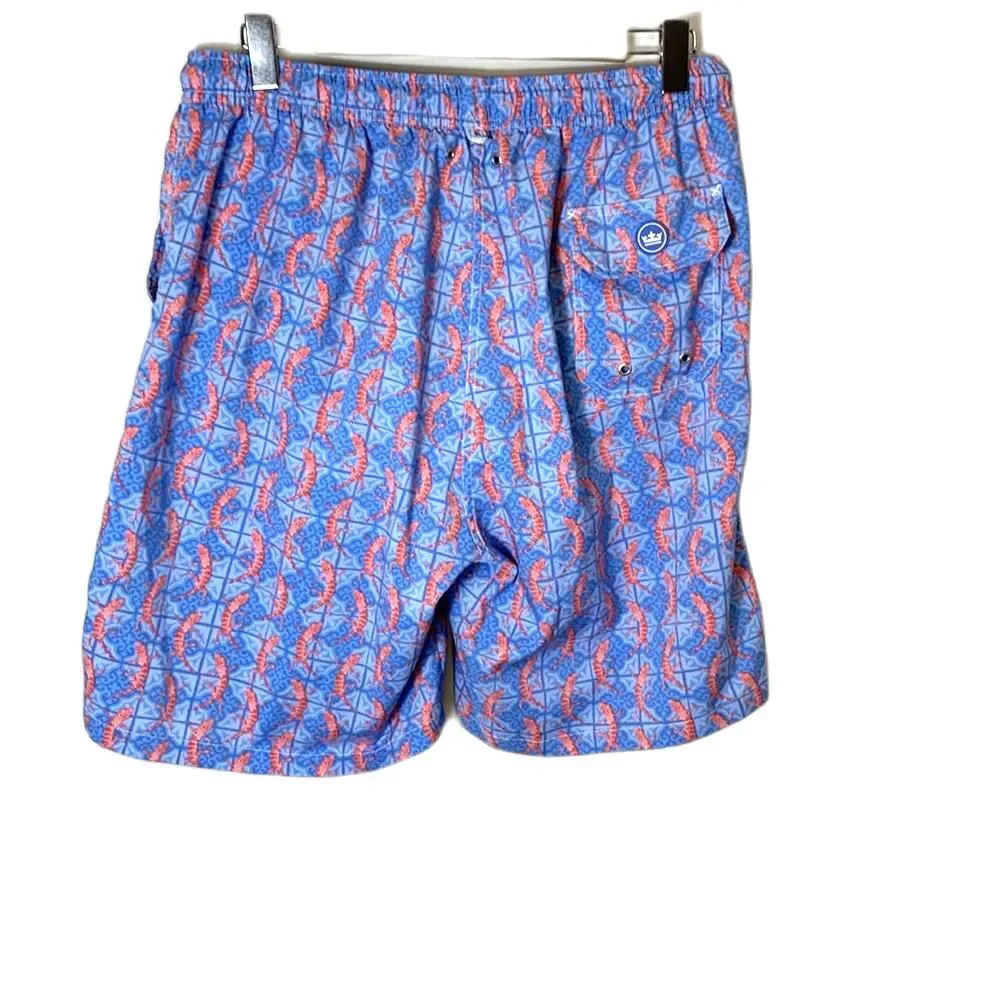 Peter Millar Men's Blue Orange All-Over Lizard Print Swim Shorts Size XL